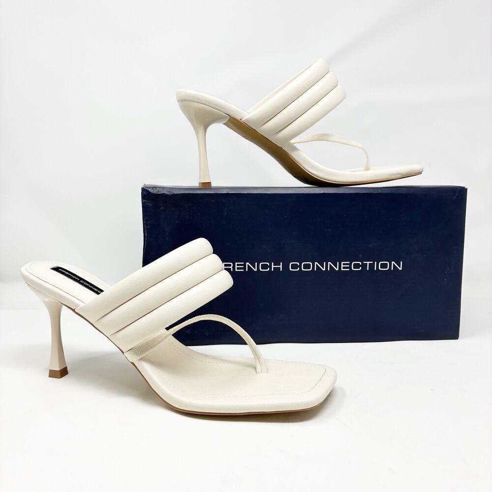 French Connection Valerie Cream Puffy Strap Toe Post Heeled Sandal 9 NIB
